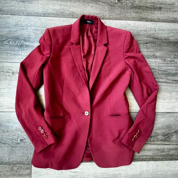 Theory Blazer Wool Crimson Lined Pockets Work Wear Office Jacket Professional - Picture 1 of 8
